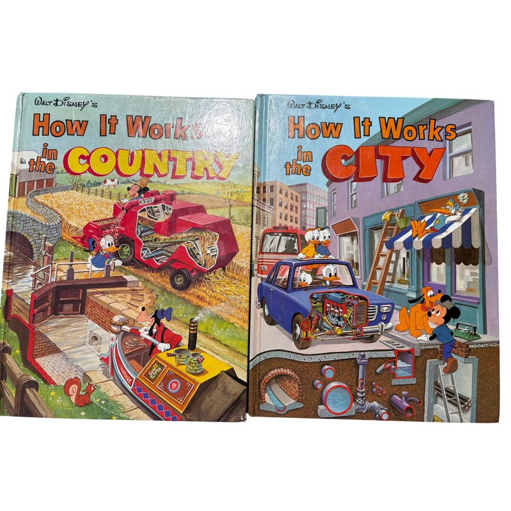 Vintage Walt Disney How It Works in the Country & City 2 Book Set 1980 Mickey